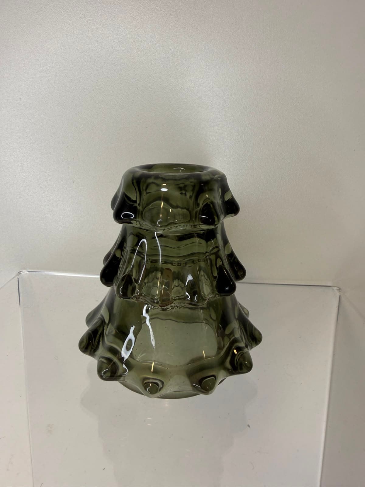 PORTA VELAS ARVORE DE VIDRO VERDE 7,5X7,5CM
