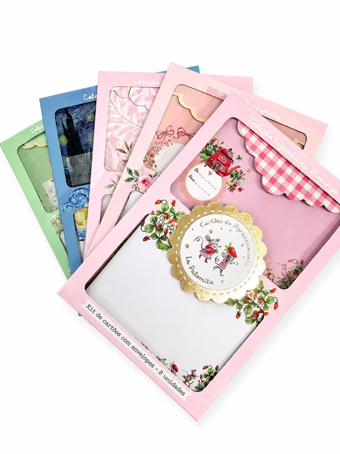 Kit 8 Cartões Sociais "La Palomita" para Presente + Envelopes Envernizados